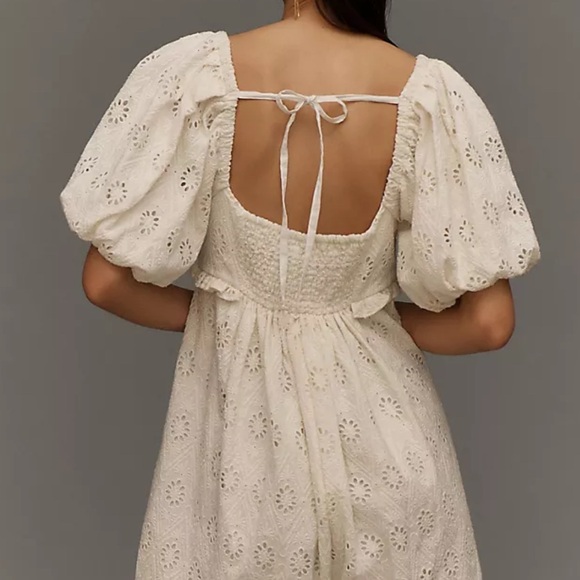 Anthropologie Pilcro NWT Puff-Sleeved Eyelet Romper in White Size MP - Picture 2 of 8